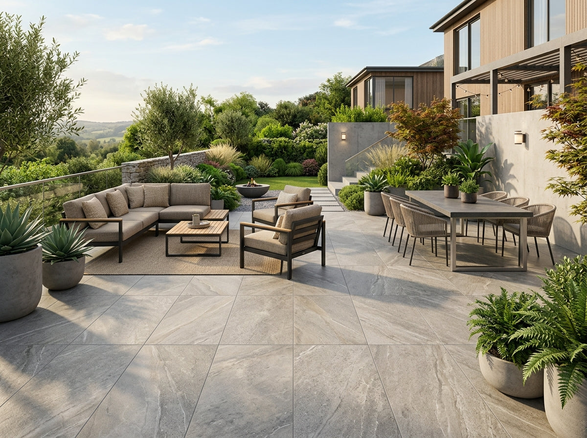 Buitentegels terras met porceintegels
